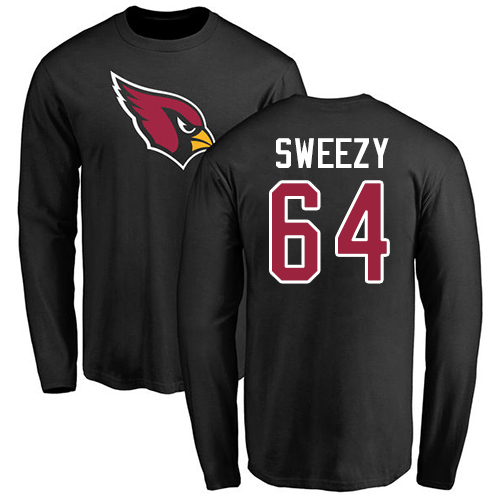 Arizona Cardinals Men Black J.R. Sweezy Name And Number Logo NFL Football #64 Long Sleeve T Shirt